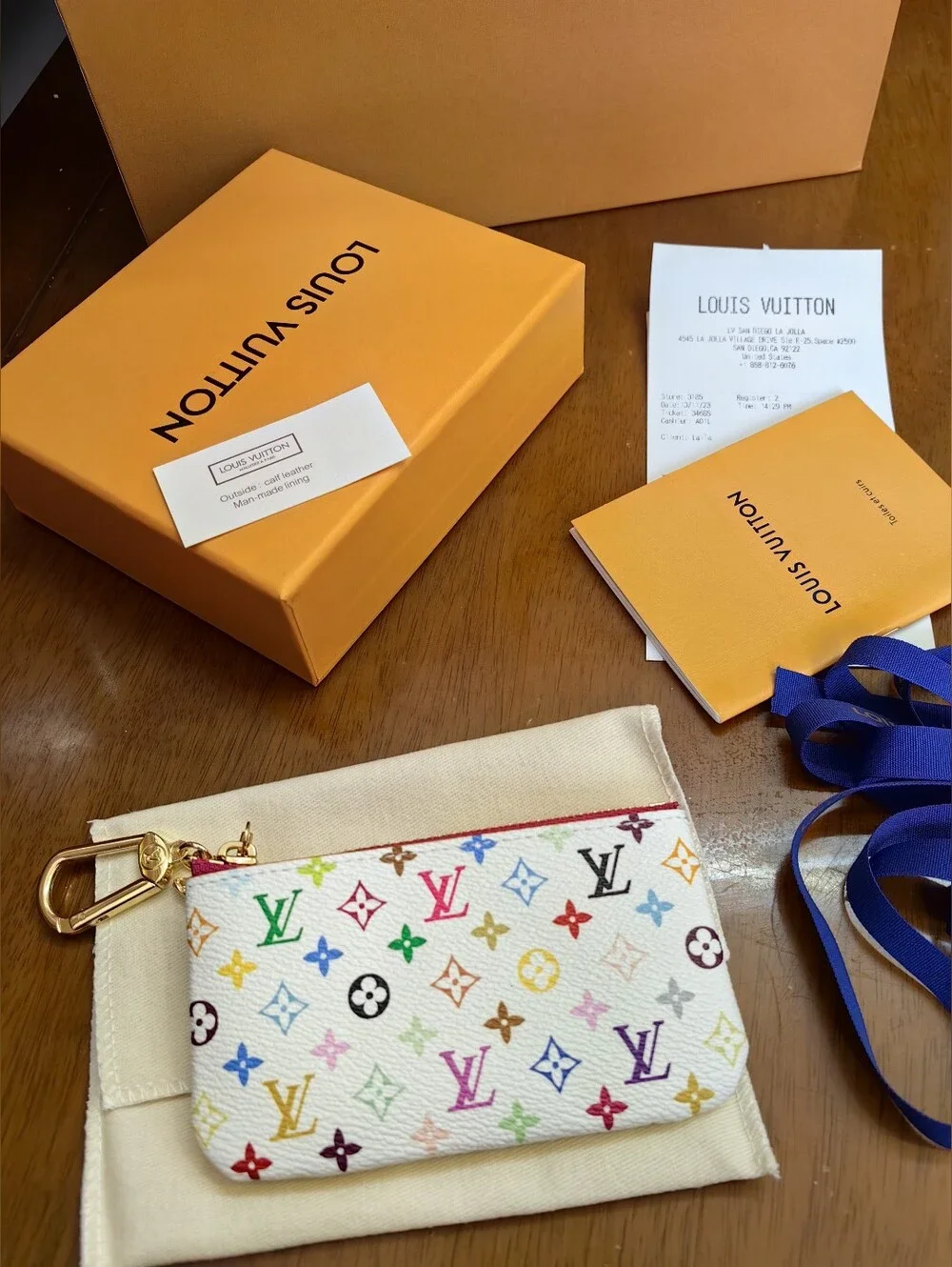 Louis Vuitton White Multicolor Monogram Key Pouch with Gold Hardware